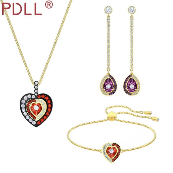 

chains pdll swa, exquisite red heart-shaped decorative crystal inlaid in the middle of necklace charm fashion jewel, Silver