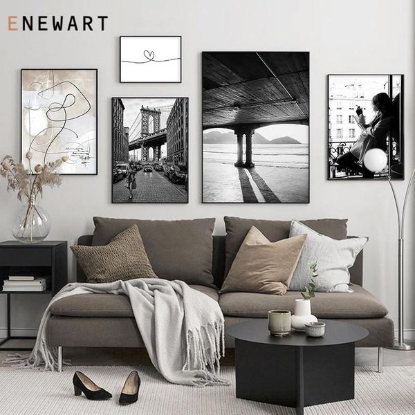 

paintings abstract line love canvas black and white smoking women print posters for living room modern wall art pictures