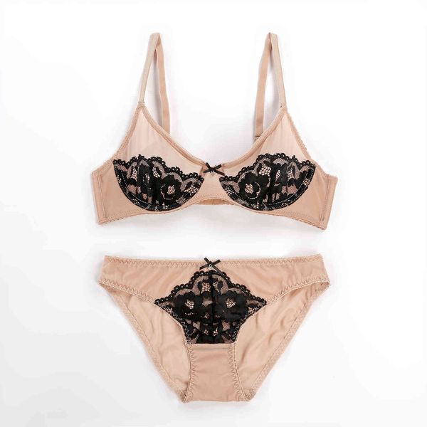 

bra set 1602 women's underwear ultra thin transparent mesh lace contrast, Red;black