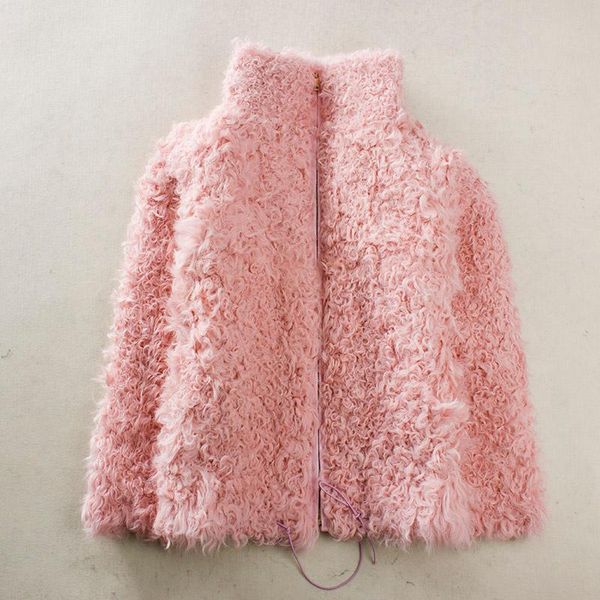 

women's fur & faux women winter jacket with real parka natural stand collar zipper lamb short christmas gift, Black