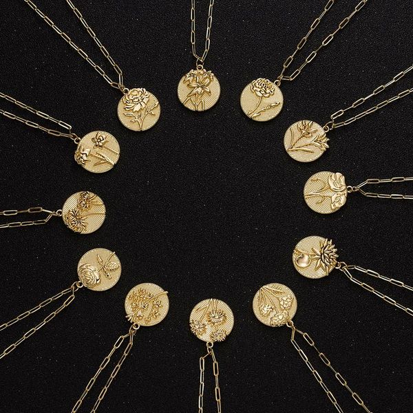 

pendant necklaces birth month flower necklace for women fashion daisy rose lotus gold vintage creative metal jewelry birthday gift wholesa, Silver