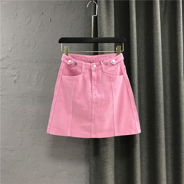 Neue frauen hohe taille koreanische mode nette süße rosa farbe denim jeans kurzen a-linie rock SMLXL