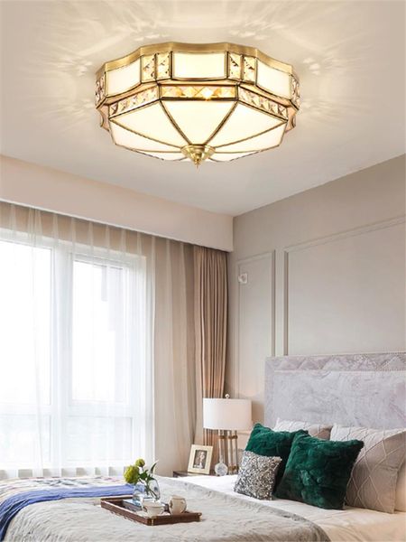 

ceiling lights led luxury copper crystal lamp villa living room lamps american round study bathroom household