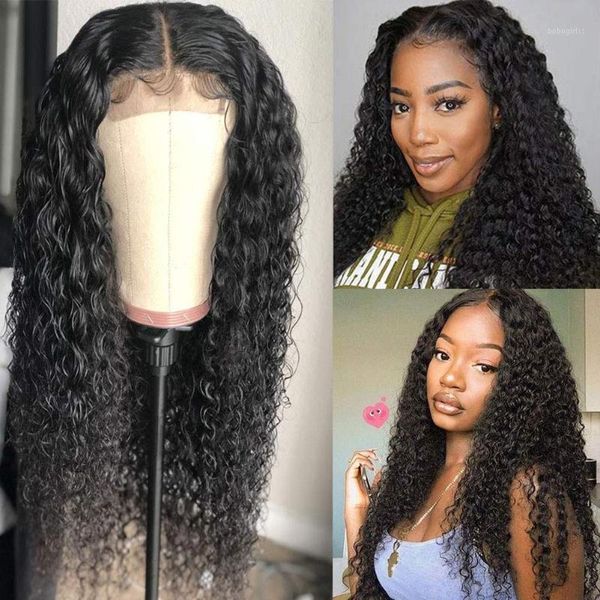 

kinky curly wig 30 inch lace front 180 malaysia hair wigs remy human 4x4 closure wigs1, Black;brown