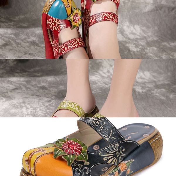 

casual shoes shoes 2021 summer new cowhide sandals folk flower handmade thick soled women's shoes st6m 4oo2, Black