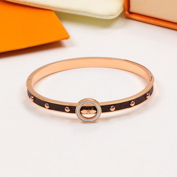 

bangle single flower shell hollow leather bracelet european and american fashion titanium steel lovers jewelry classic, Black