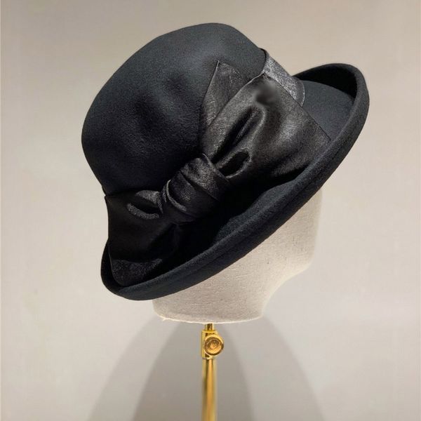 

autumn and winter black wide brim hats luxury g letter wool womens hats 57cm classic breathable warm hat ins bow fishermans hat, Blue;gray