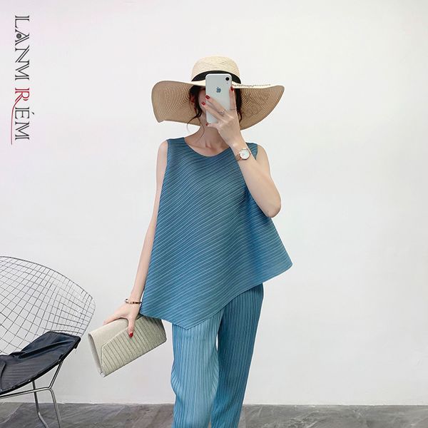 

pleated t-shirts for women spring summer irregular hem elastic loose sleeveless casual fold clothes yk137 210507, White