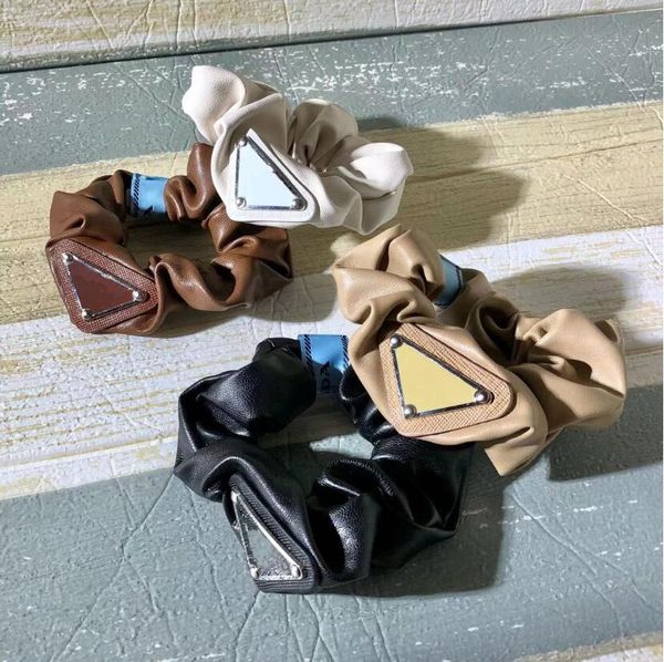 

european and american retro letters hair rubber bands inverted triangle ponytail pu headdress ins style ladies high quality, Pink