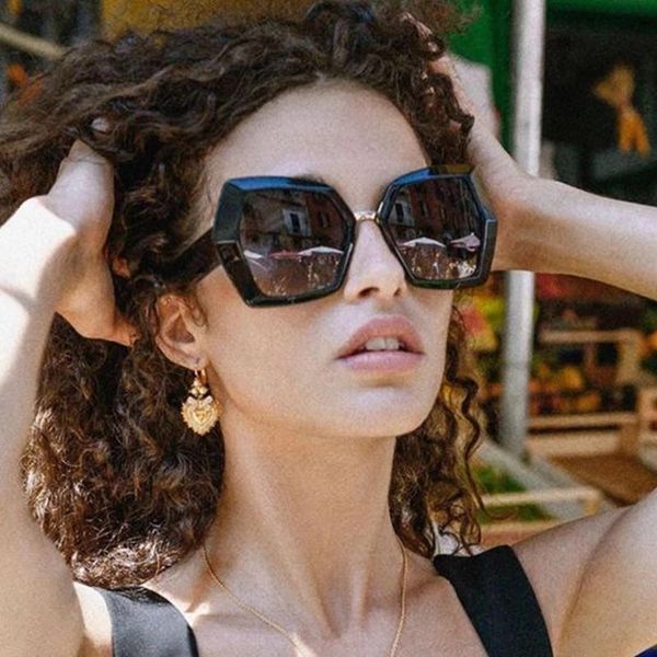 

sunglasses fashion polygon cat eye women luxury trendy gradient sun glasses female classic black shades uv400 gafas, White;black