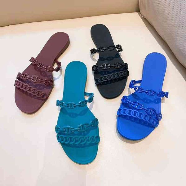 

version 2021 summer h roulis chain flat bottomed sandals, Black