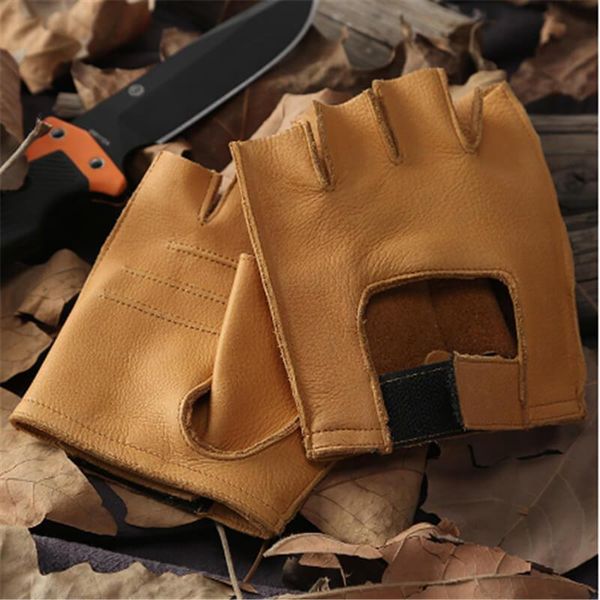 

cycling gloves half finger fitness leather male motorcycle anti-slip wear resistant cowhide semi-fingers, Black