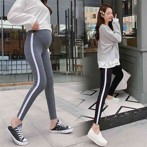

068# autumn casual cotton maternity skinny legging elastic waist belly pencil pants clothes for pregnant women fall pregnancy 210918, White