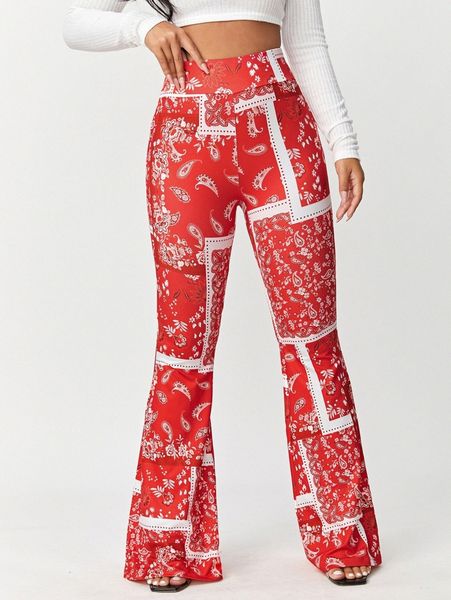 

sxy scarf print flare leg pants i5fx#, Black;white
