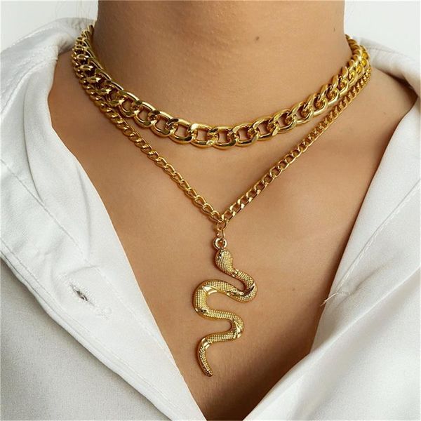 

chokers vintage punk animal snake dangle necklace women pendant minimalist style trendy female birthday jewelry gift party, Golden;silver