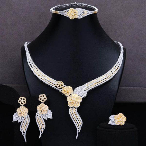 

earrings & necklace kellybola gorgeous glacier tassels 4pcs african zircon jewelry sets for women wedding nigerian party set, Silver
