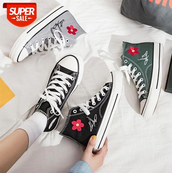 

korean version of high-canvas shoes female breathable student running board flat ins tide f854 #2l88
