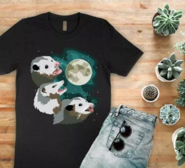 

r1 three possum moon wolf parody animal joke ironic review funny black t-shirt, White;black