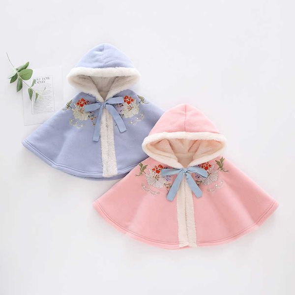 Schöne Kleinkind Mädchen Winter Kunstpelz Uhr Kinder Emrboidery Jacke für Kleinkind Baby Kleidung Chinesische Mode Outfit 210529