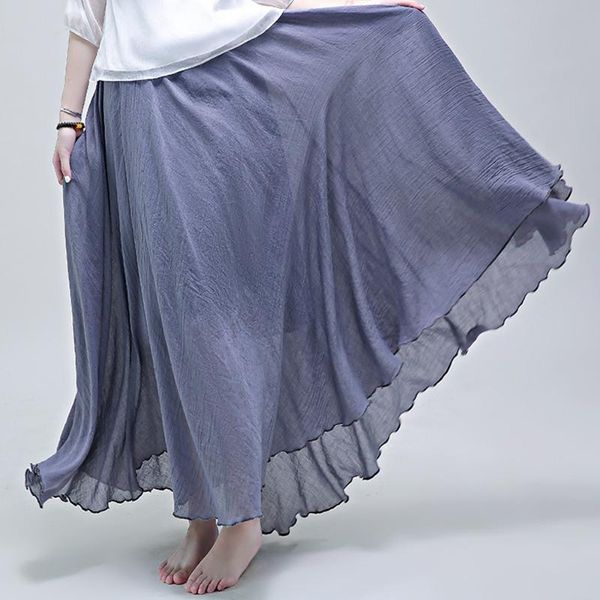 

skirts 2021 high waist women vintage cotton linen mori girl long ruffles blue white summer boho maxi skirt saia longa faldas, Black