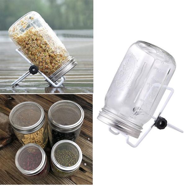 

planters & pots 1 set glass sprouter jars wide mouth mason seed sprouting jar kit for home kitchen garden (450/940ml with lid and rack)