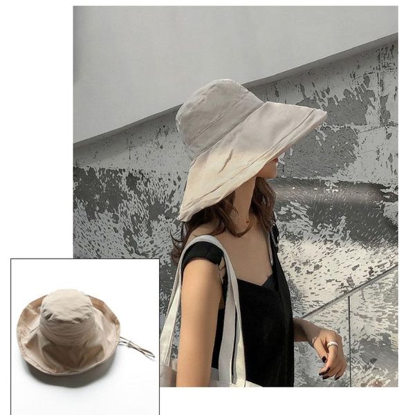 

outdoor hats sunhat women summer beach wide brim sunscreen travel hat rolled double-sided fisherman mck99, Black;white