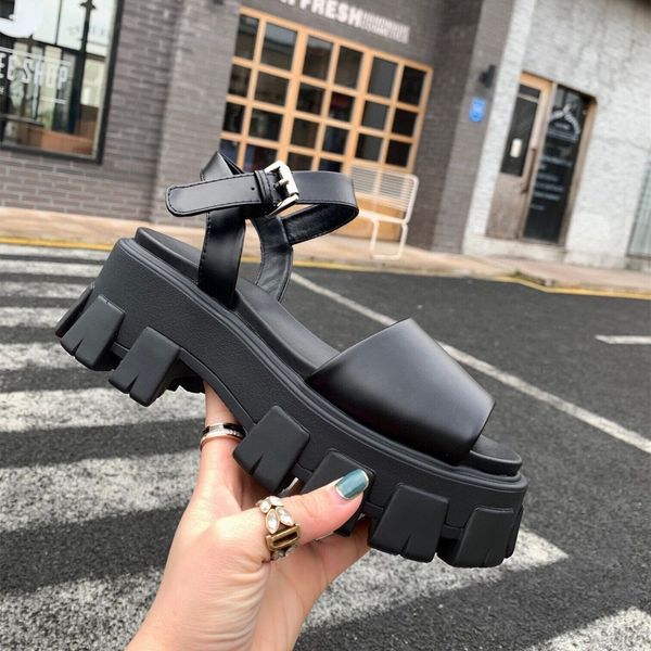 

sandals slippers p family's new thick soled high rise sandals 2021 buckle british women's shoes high end women's sandals zly, Black