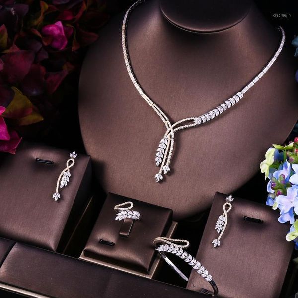 

earrings & necklace janekelly 4pcs bridal zirconia full jewelry sets for women party, luxury dubai nigeria cz crystal wedding, Silver