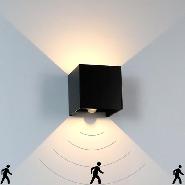 

wall lamp led light human body motion sensing ip65 waterproof outdoor&indoor garden fixture aluminum ac85-260v 12w