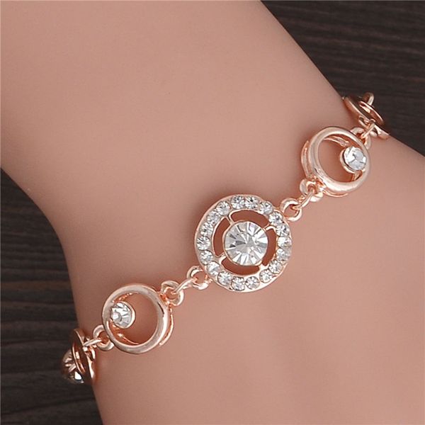 

rose gold chain bracelet for women crystal wedding jewelry ladies charm wrist bracelet pulseras wholesale price, Golden;silver