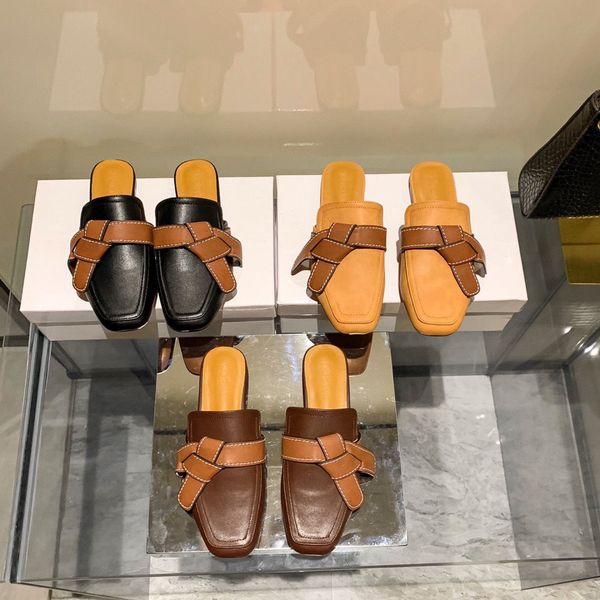 

slipper luo yiwei 21 early spring new square muller casual sandals knot baotou lazy half slippers[finished on july 11]zly, Black