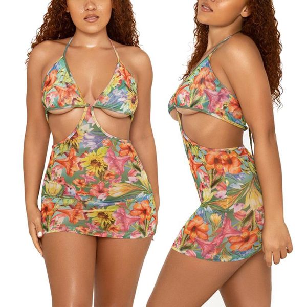 

women's swimwear fashion women close-fitting dress, multicolor floral printed pattern v-neck sleeveless 2021, White;black