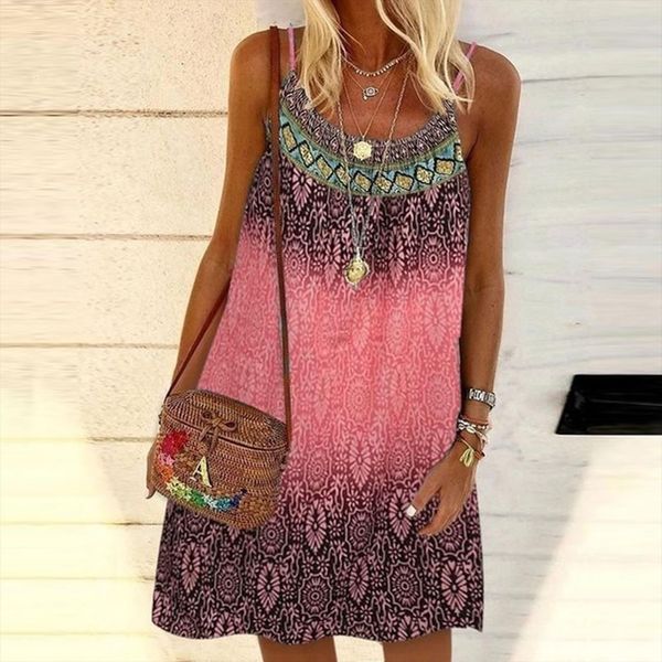 

4 patchwork boho summer dreses womens dresses vest printing tank loose outdoor casual sleeveless vestido de mujer, Black;gray