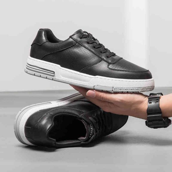 

dress shoes 2021 men genuine leather sneakers breathable outdoor walking sport for male lace-up casual footwear 1j9c, Black