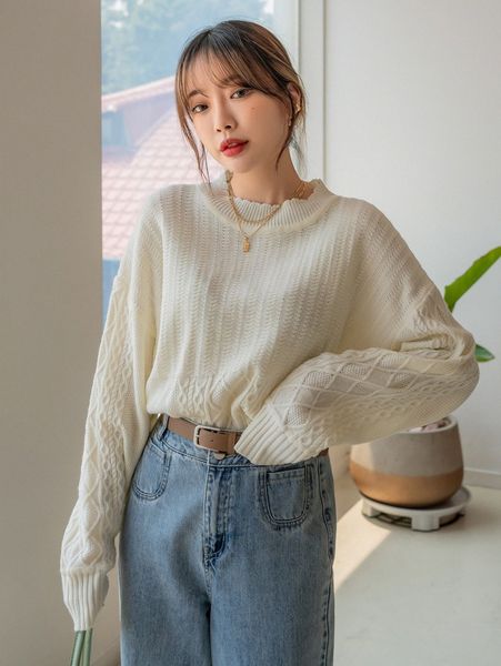 

dazy cable knit drop shoulder sweater u2sh#, White