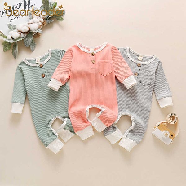 

bear leader born baby girls rompers spring toddler jumpsuits solid botton bodysuits children infant casual clothes 210708, Blue