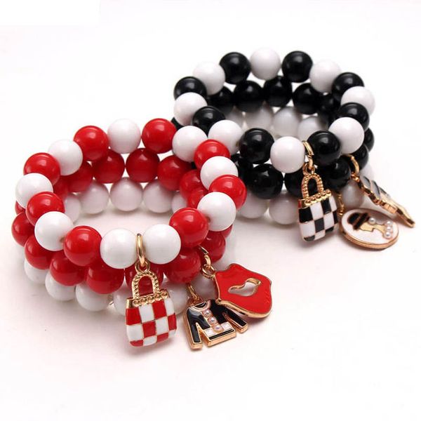 

girls bracelet jewelry childrens accessories pendant children's acryl beaded b8008, Red;brown