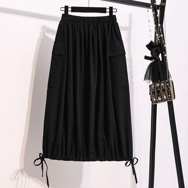 

skirts plus size women loose casual arrival 2021 summer korean style solid color elastic high waist female long s3710, Black