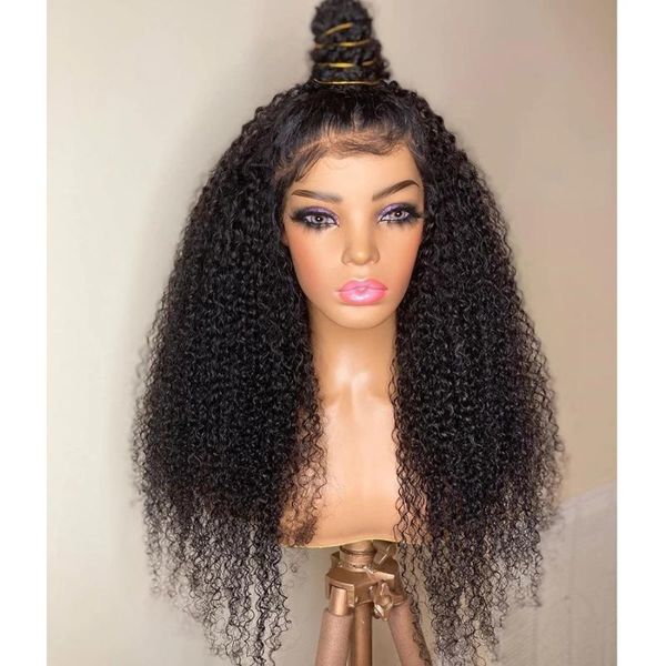

lace wigs afo kinky curly human hair front wig for black women natural hairline glueless preplucked high ponytail 200%density remy, Black;brown