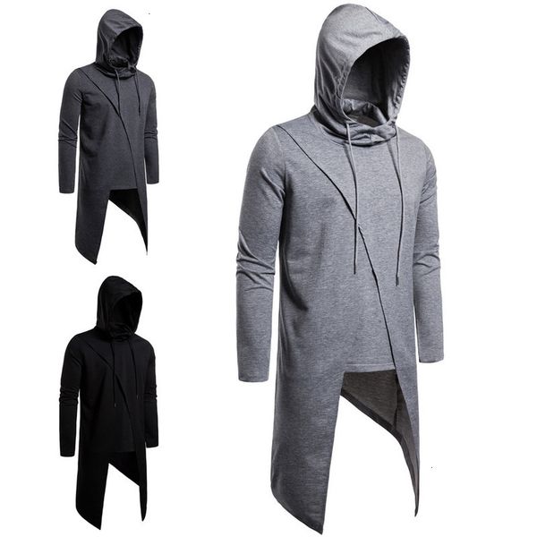 

men's sve autumn european hooded pullover medium long sweater men's coat, Black