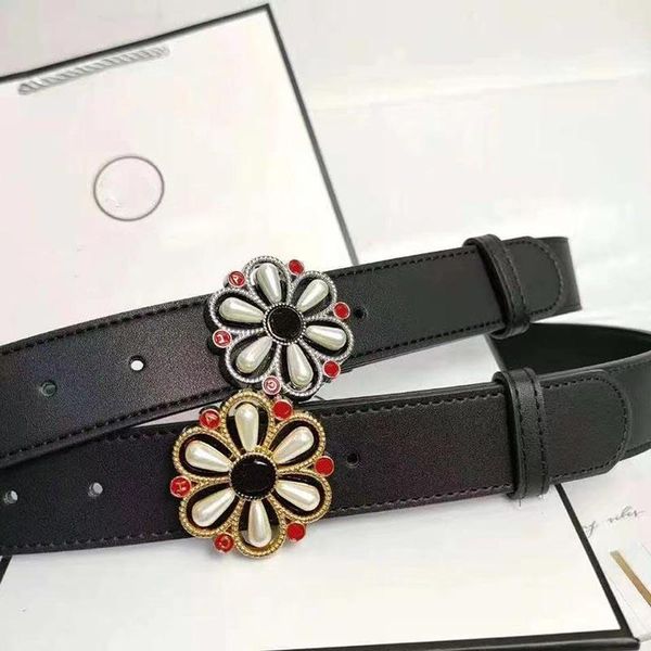 

belts luxury design flower belt for women letter metal buckle leather, Black;brown