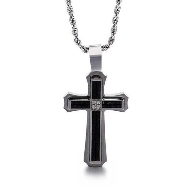 

chains mens necklaces cross black gold color stainless steel pendant necklace accessories trend cool goth punk party men jewelry, Silver