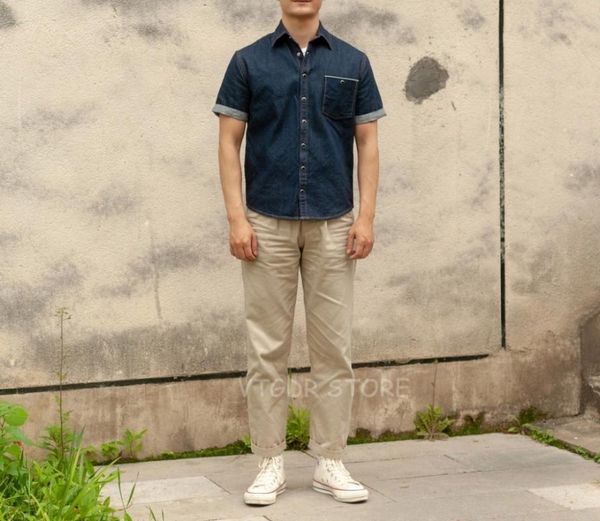 

men's casual shirts white retro 60s listed 10oz blue denim turn-up cuffs western short sleeve, White;black