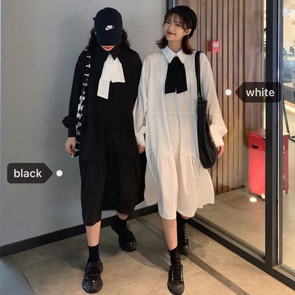 

casual dresses japan sweet black gothic dress women vintage korean slim party fairy female kawaii white lolita midi 2021 autumn, Black;gray