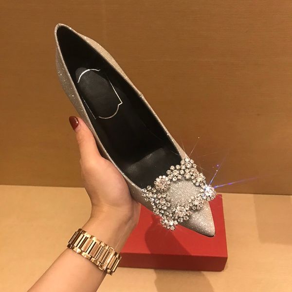 

2021ss summer womens sandals 6 colors true leather slippers with high heels drill decoration luxury women shoes size 35-39, Black