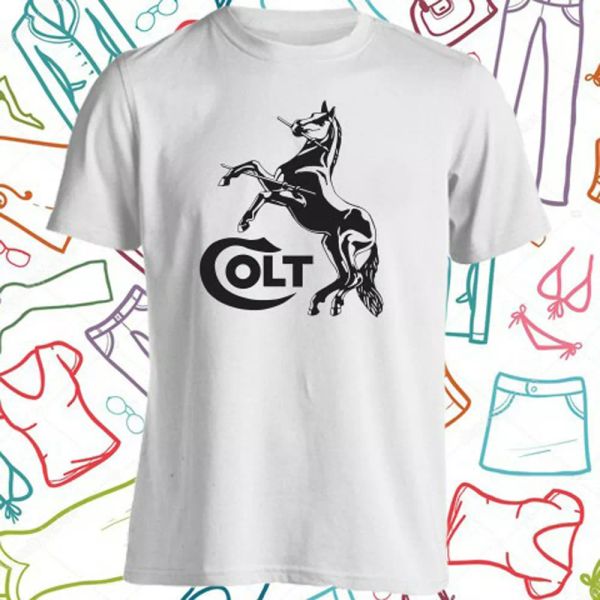 

colt firearms gun horse logo men's white t-shirt size s to 3xl, White;black
