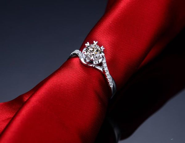 

cluster rings 0.45ct flower ring 925 sterling silver jewelry engagement 750 white gold cover synthetic real women with box, Golden;silver
