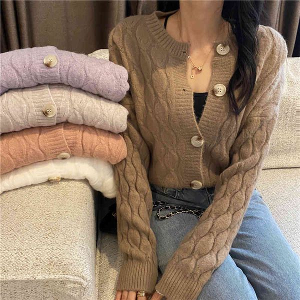 

hoodies single female solid breasted pull femme neck-loose all-match woman's cardigan jacket elegant autumn chic winter sweater, Black