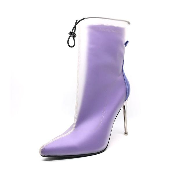

boots thick heels women high elastic purple shoes 2021, Black