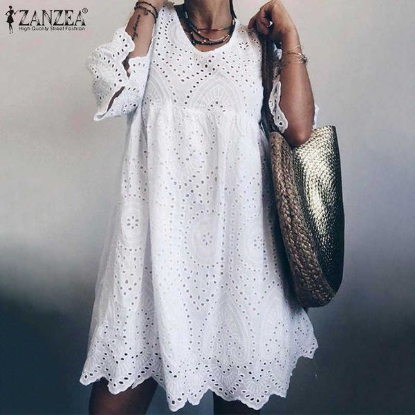 

zanzea 2021 bohemain lace dress women's summer sundress fashion flare sleeve knee length vestidos female hollow cotton robe p0809, Black;gray